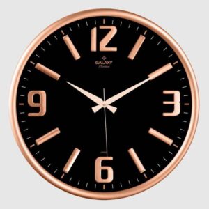 Galaxy Premium Serisi Metal Çerçeveli Bombe Camlı Kabartma Klasik Rakamlı Ev ve Ofis Duvar Saati – 50 Cm Bakır / Siyah