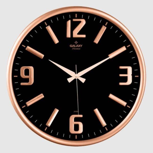 Galaxy Premium Serisi Metal Çerçeveli Bombe Camlı Kabartma Klasik Rakamlı Ev ve Ofis Duvar Saati – 50 Cm Bakır / Siyah