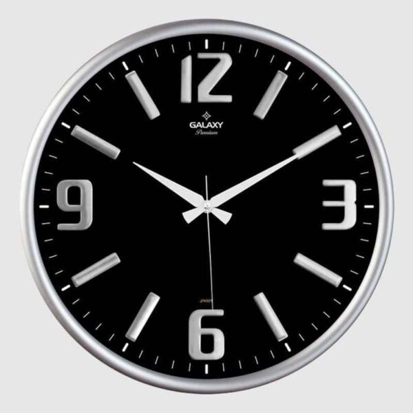 Galaxy Premium Serisi Metal Çerçeveli Bombe Camlı Kabartma Klasik Rakamlı Ev ve Ofis Duvar Saati – 50 Cm Gri