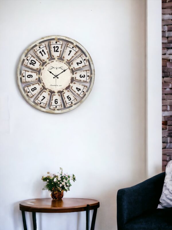 Galaxy Premium Serisi Eskitme Görselli Klasik Rakamlı Ev ve Ofis Duvar Saati – 70 Cm Sütlü Kahve - Görsel 2