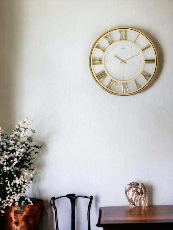 Galaxy Premium Serisi Modern Tasarımlı Roma Rakamlı Ev ve Ofis Duvar Saati – 40 Cm Gold / Beyaz - Görsel 2