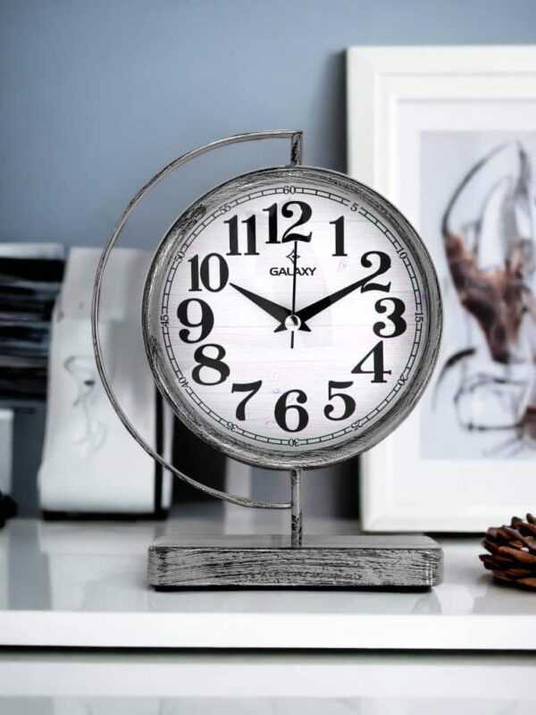Galaxy Premium Serisi Modern Metal Kadranlı Klasik Rakamlı Ev ve Ofis Masa Saati – 20 Cm Gri - Görsel 2