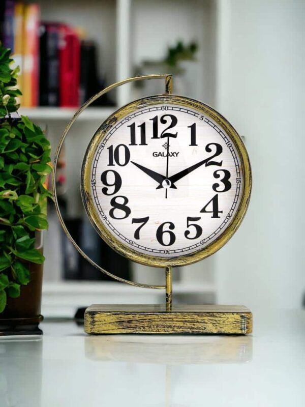 Galaxy Premium Serisi Modern Metal Kadranlı Klasik Rakamlı Ev ve Ofis Masa Saati – 20 Cm Gold - Görsel 2
