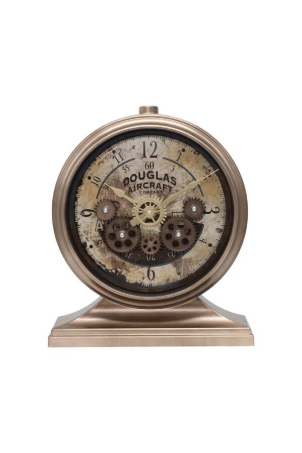 Efe Mark Premium Serisi Antik Eskitme Kadranlı Döner Çarklı Klasik Rakamlı Ev ve Ofis Duvar / Masa Saati 32x28 Cm Bronz