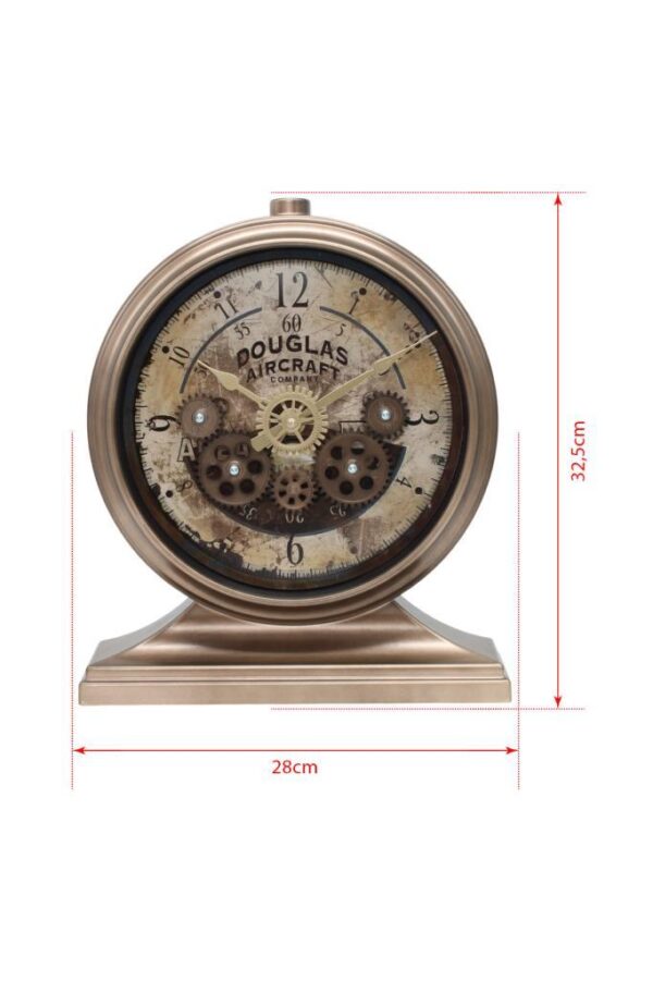 Efe Mark Premium Serisi Antik Eskitme Kadranlı Döner Çarklı Klasik Rakamlı Ev ve Ofis Duvar / Masa Saati 32x28 Cm Bronz - Görsel 2