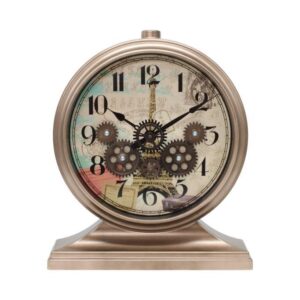 Efe Mark Premium Serisi Modern Kadranlı Döner Çarklı Klasik Rakamlı Ev ve Ofis Duvar / Masa Saati 32x28 Cm Bronz