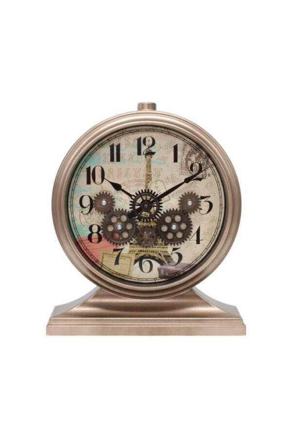 Efe Mark Premium Serisi Modern Kadranlı Döner Çarklı Klasik Rakamlı Ev ve Ofis Duvar / Masa Saati 32x28 Cm Bronz