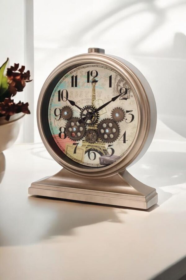 Efe Mark Premium Serisi Modern Kadranlı Döner Çarklı Klasik Rakamlı Ev ve Ofis Duvar / Masa Saati 32x28 Cm Bronz - Görsel 4