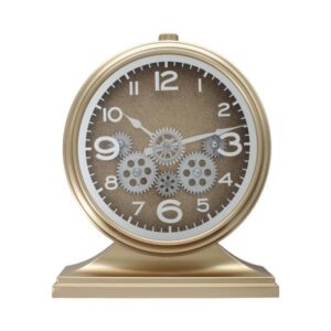Efe Mark Premium Serisi Modern Kadranlı Döner Çarklı Klasik Rakamlı Ev ve Ofis Duvar / Masa Saati 32x28 Cm Simli Gold