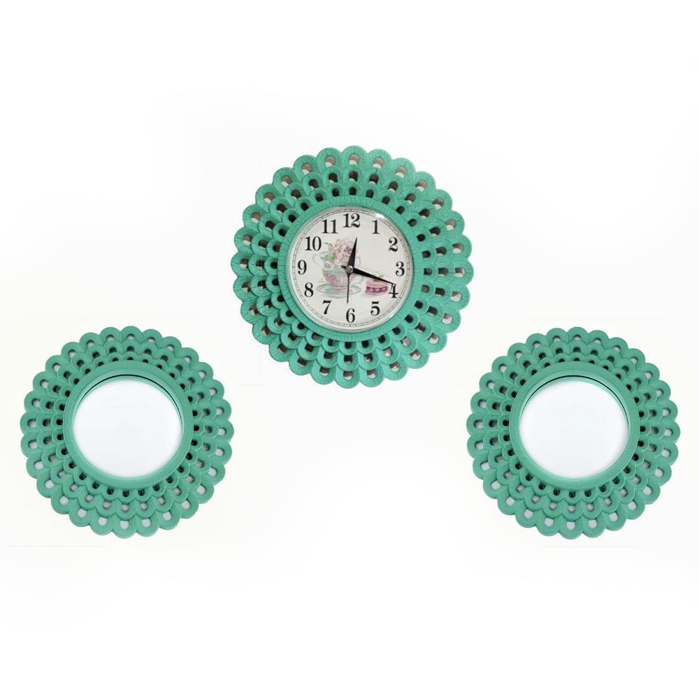 Galaxy 734 Serisi Modern Aynalı Set Klasik Rakamlı Ev ve Ofis Duvar Saati 35 Cm Turkuaz - Görsel 2