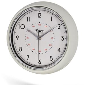 New-Max Premium Serisi Retro Tasarım Metal Kadranlı Bombeli Cam Özellikli Klasik Rakamlı Ev ve Ofis Duvar Saati 25 Cm Beyaz