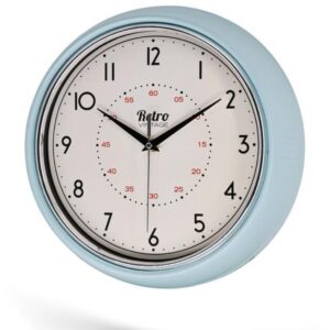 New-Max Premium Serisi Retro Tasarım Metal Kadranlı Bombeli Cam Özellikli Klasik Rakamlı Ev ve Ofis Duvar Saati 25 Cm Mavi