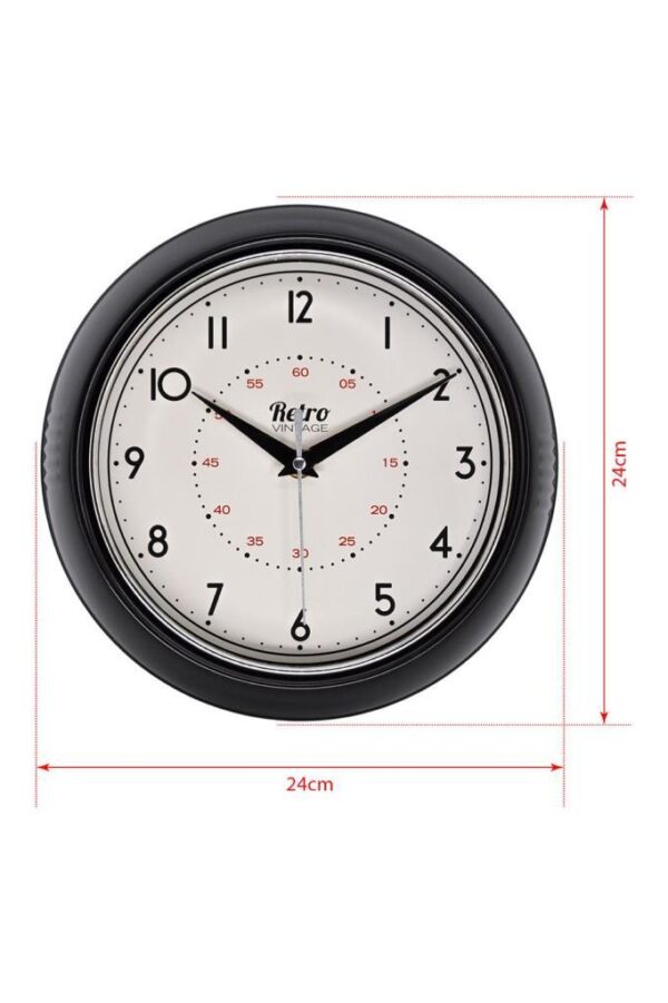 New-Max Premium Serisi Retro Tasarım Metal Kadranlı Bombeli Cam Özellikli Klasik Rakamlı Ev ve Ofis Duvar Saati 25 Cm Siyah - Görsel 2