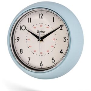 New-Max Premium Serisi Retro Tasarım Metal Kadranlı Bombeli Cam Özellikli Klasik Rakamlı Ev ve Ofis Duvar Saati 30 Cm Mavi