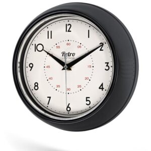 New-Max Premium Serisi Retro Tasarım Metal Kadranlı Bombeli Cam Özellikli Klasik Rakamlı Ev ve Ofis Duvar Saati 30 Cm Siyah