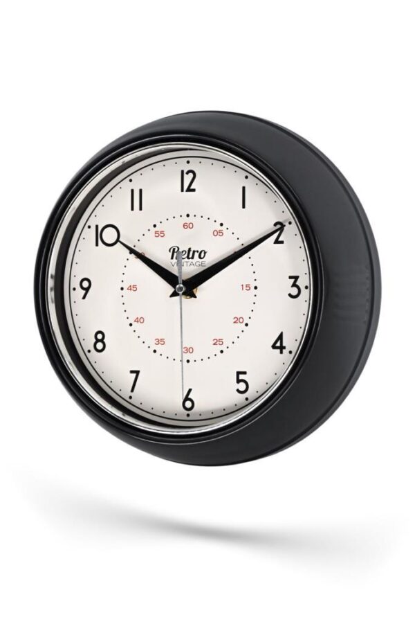 New-Max Premium Serisi Retro Tasarım Metal Kadranlı Bombeli Cam Özellikli Klasik Rakamlı Ev ve Ofis Duvar Saati 30 Cm Siyah