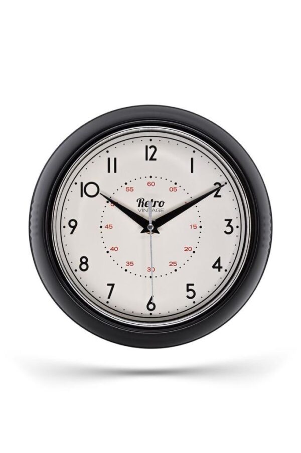 New-Max Premium Serisi Retro Tasarım Metal Kadranlı Bombeli Cam Özellikli Klasik Rakamlı Ev ve Ofis Duvar Saati 30 Cm Siyah - Görsel 4